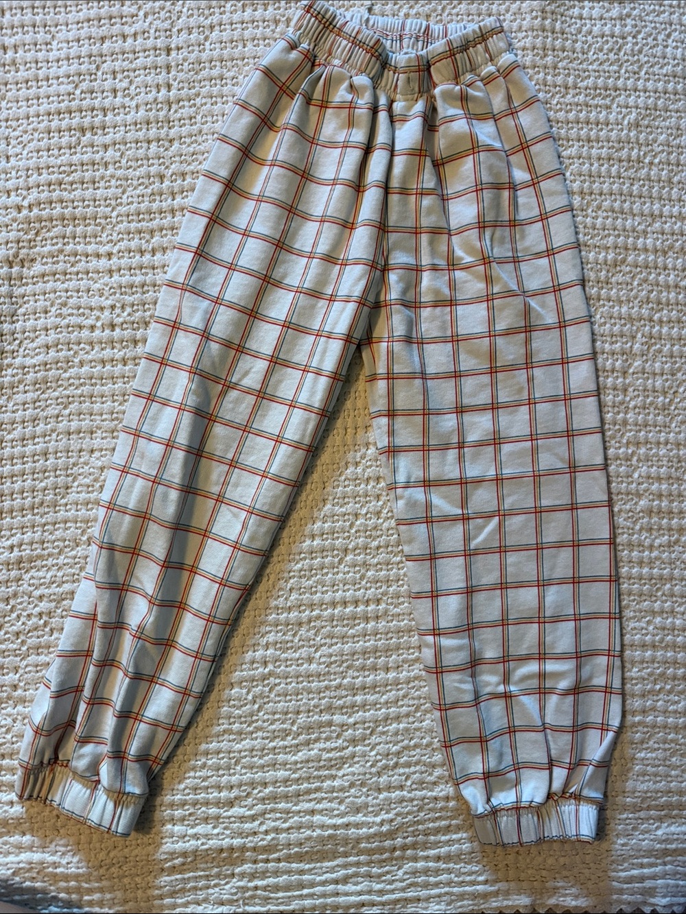 Kids Cream Plaid Joggers with Red Grid